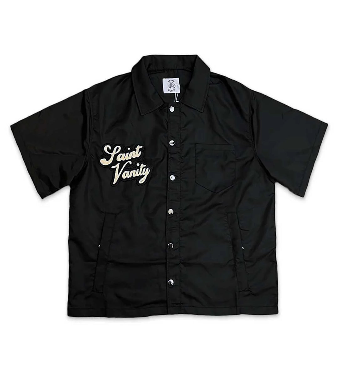 SAINT VANITY NYLON BUTTON UP TEE BLACK