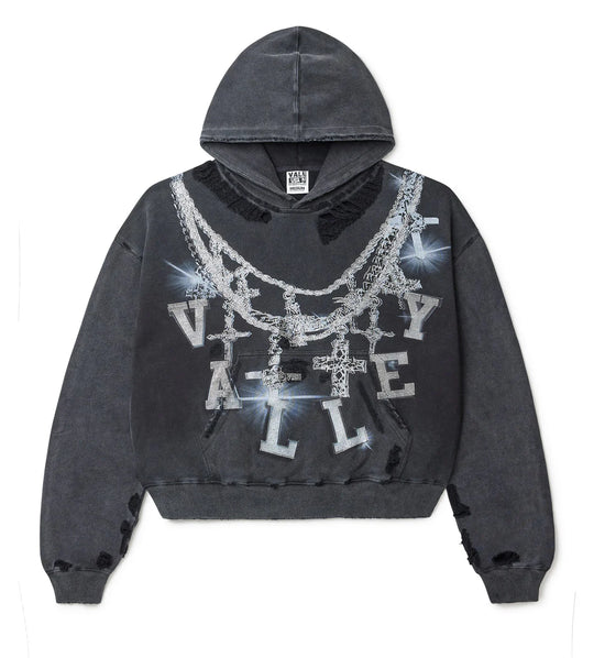 VALE FOREVER BIG CHAIN BEJEWELED HOODIE BLACK