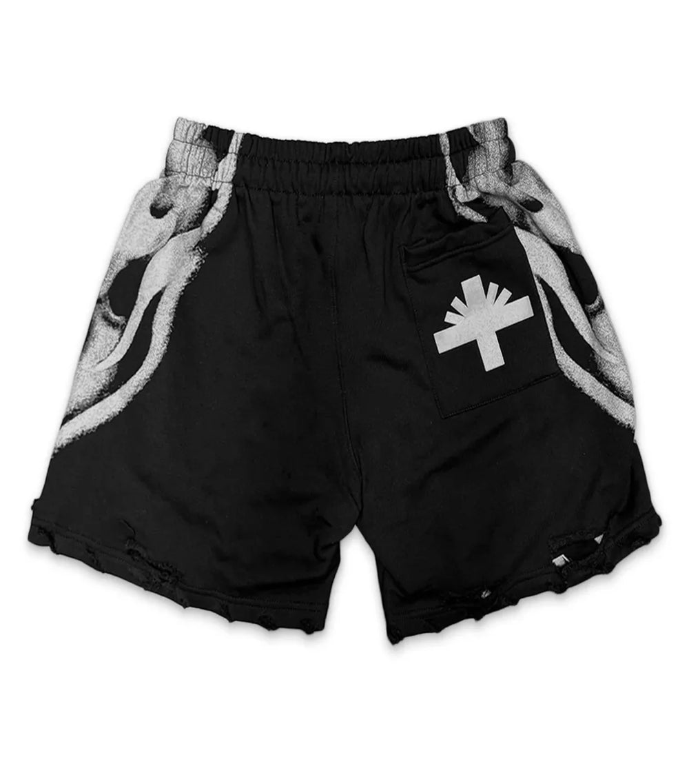 VERTABRAE SKULL STORM DISTRESSED SHORTS BLACK/GREY