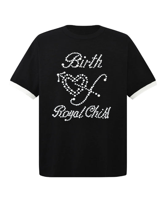 BIRTH OF ROYAL CHILD PEARL PATCHWORK TEE BLACK