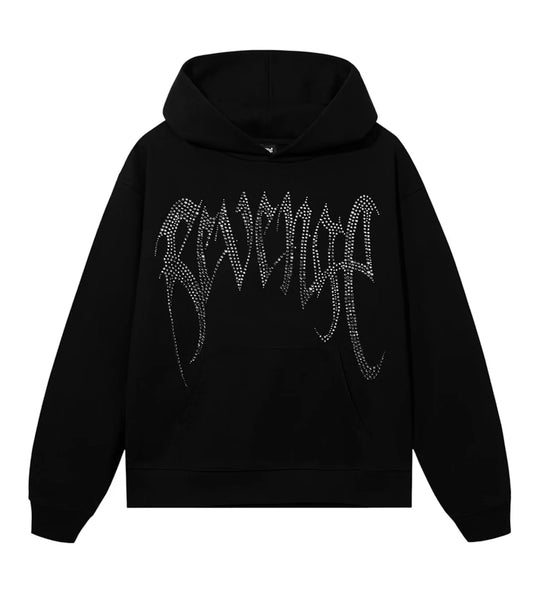 REVENGE XXXTENTACION HEARTBREAK BEJEWELED HOODIE BLACK/CLEAR
