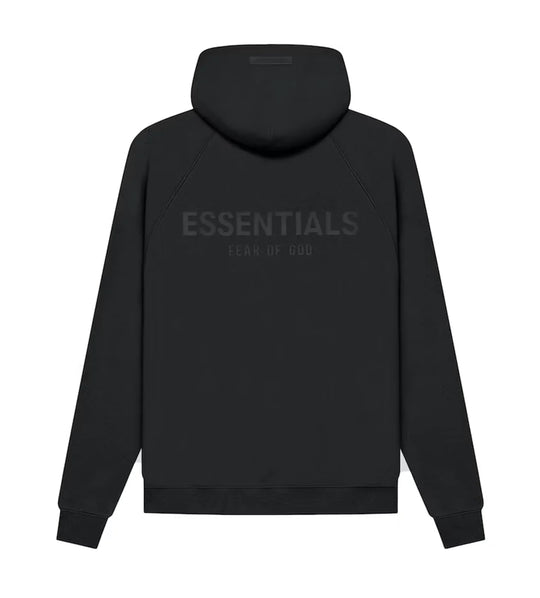 ESSENTIALS BLACK BACK LOGO HOODIE