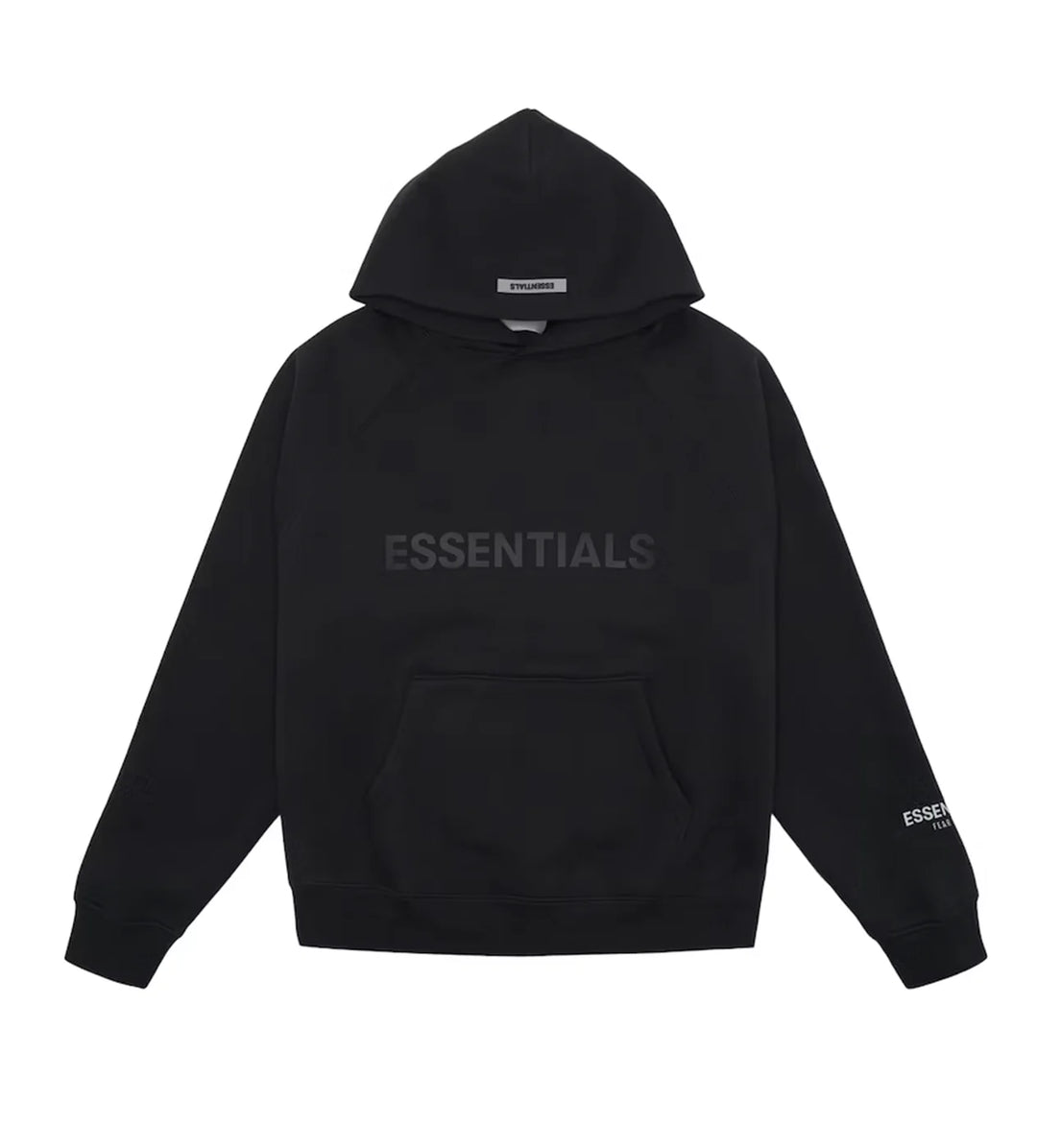 ESSENTIALS BLACK FRONT LOGO HOODIE