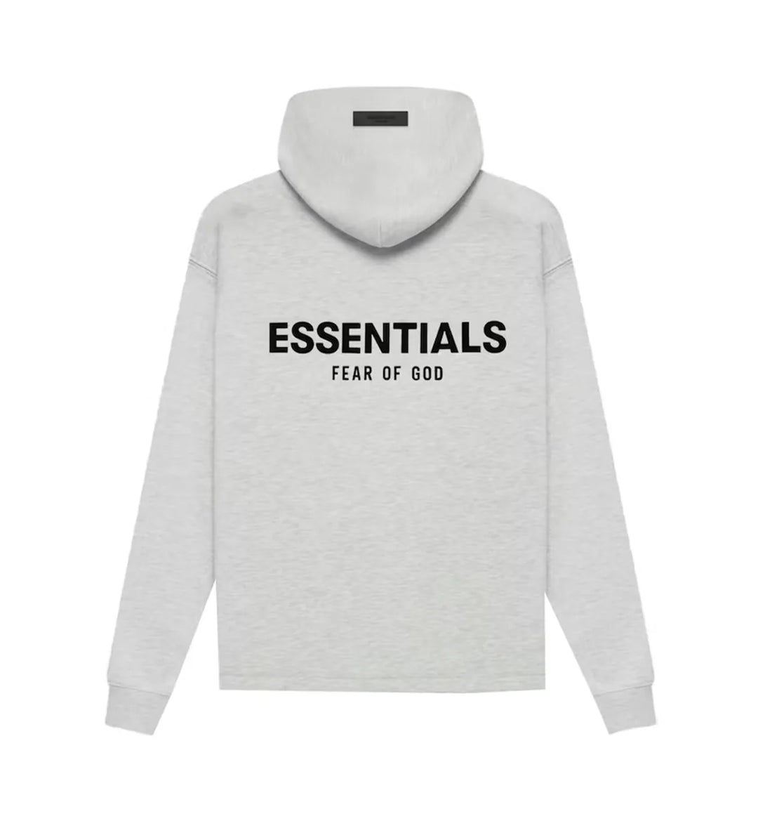 ESSENTIALS OATMEAL BACK LOGO HOODIE