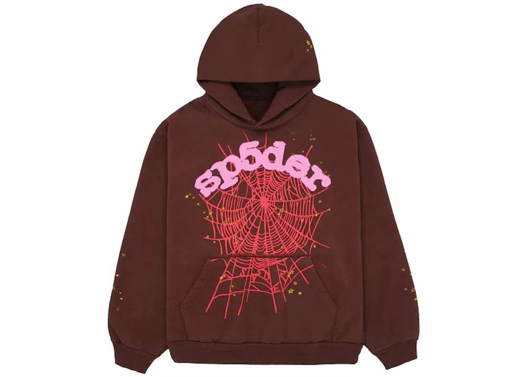 SP5DER LOGO BROWN WEB HOODIE