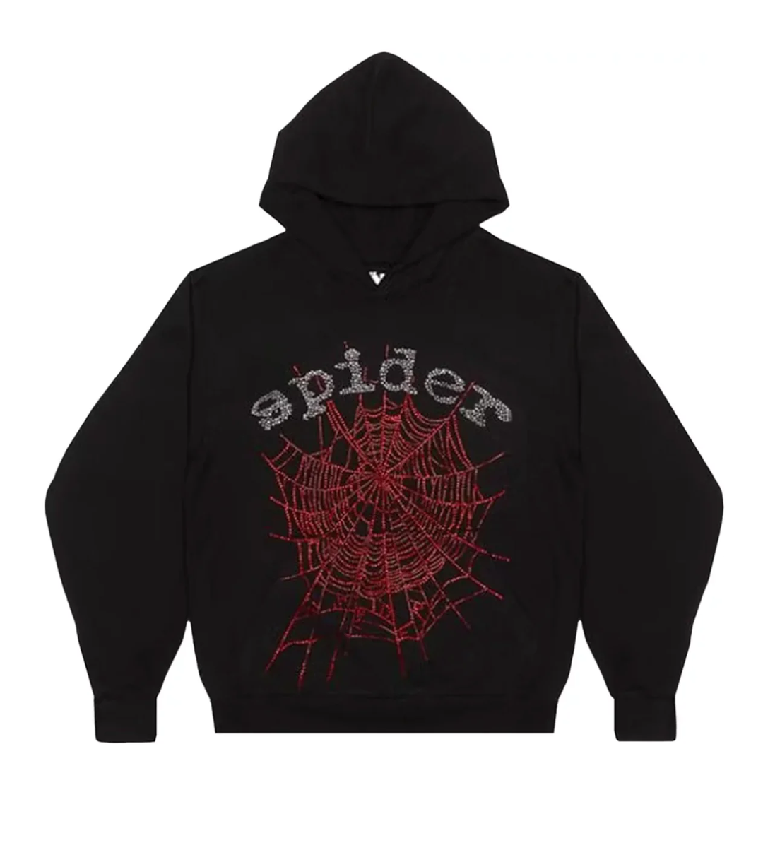 SP5DER BLACK RHINESTONE HOODIE