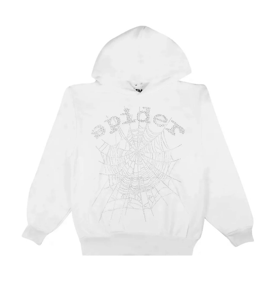 SP5DER WHITE RHINESTONE HOODIE