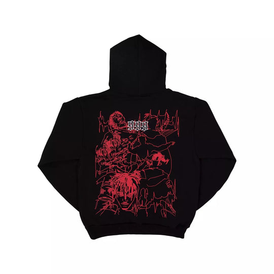 REVENGE OUTLINE SKETCH HOODIE BLACK/RED